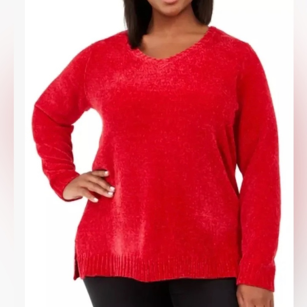 Karen Scott | Plus Size V-Neck Chenille Sweater. Available sizes 0X,1X,2X 3X